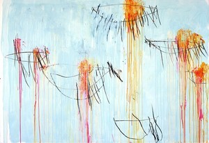 Cy Twombly, Lepanto (Part II), 2001. Acrylic, wax crayon, and pencil on canvas, 85 ½ × 123 inches (217.2 × 312.4 cm) © Cy Twombly Foundation