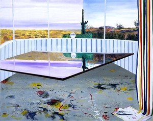 Dexter Dalwood, Captain Beefheart's Desert Trailer, 2001. Acrylic and oil on canvas, 86 × 108 ¼ inches (218.4 × 275 cm)