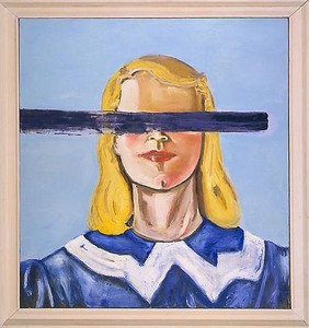 Julian Schnabel, Untitled (Girl with no eyes), 2001. Oil and wax on canvas in artist's frame, 122 × 110 ½ inches (309.9 × 280.7 cm)