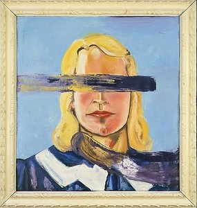 Julian Schnabel, Untitled (Girl with no eyes), 2001. Oil and wax on canvas in artist's frame, 108 × 102 inches (274.3 × 259.1 cm)