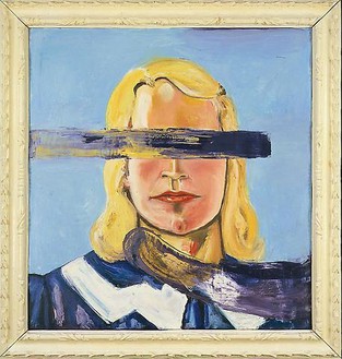 Julian Schnabel, Untitled (Girl with no eyes), 2001 Oil and wax on canvas in artist's frame, 108 × 102 inches (274.3 × 259.1 cm)