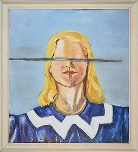 Julian Schnabel, Untitled (Girl with no eyes), 2001. Oil and wax on canvas in artist's frame, 122 × 110 ½ inches (309.9 × 280.7 cm)