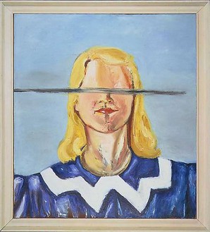 Julian Schnabel, Untitled (Girl with no eyes), 2001 Oil and wax on canvas in artist's frame, 122 × 110 ½ inches (309.9 × 280.7 cm)