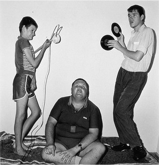 Roger Ballen, Partytime, 1998 Selenium toned gelatin silver print, 15 × 15 inches (38.1 × 38.1 cm), edition of 35