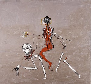 Jean-Michel Basquiat, Riding With Death, 1988. Acrylic and oil paintstick on linen, 98 × 114 inches (248.9 × 289.6 cm) Collection The Hermes Trust, Courtesy Francesco Pellizzi