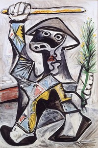 Pablo Picasso, Arlequin au Baton, 1969. Oil on canvas, 75 ½ × 50 ½ inches (191.8 × 128.3 cm). The Eli and Edythe L. Broad Collection, Los Angeles