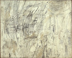 Cy Twombly, Untitled (New York City), 1954. Oil-based house paint, wax crayon and lead pencil on canvas, 68 ¾ × 86 inches (174.5 × 218.5 cm). The Menil Collection, Houston