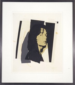 Andy Warhol, Mick Jagger, 1975 Screenprint on acetate and coloured graphic art paper, collage on board, 17 × 14 inches (43.2 × 35.6 cm)