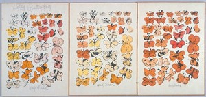 Andy Warhol, Happy Butterfly Day, c. 1956. Three offset lithographs with hand-coloring, 13 ⅝ × 9 ¾ inches each (34.6 × 24.8 cm)