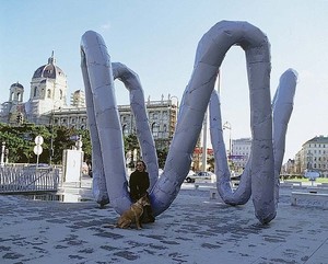 Franz West, Corona, 2002. Lacquer and aluminum, 196 ⅞ × 275 9/16 × 275 9/16 inches (500 × 700 × 700 cm)