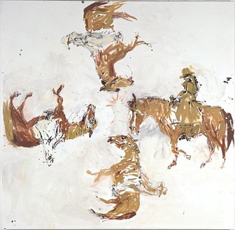 Georg Baselitz, Eine seltsame Figur 6.XII, 2002 Oil on canvas, 70 ¾ × 70 ¾ inches (180 × 180 cm)