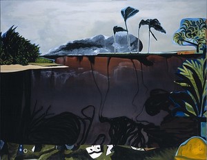 Dexter Dalwood, Bay of Pigs, 2004. Oil on canvas, 105 ½ × 136 ⅞ inches (268 × 347.5 cm)