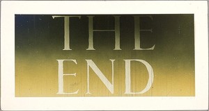 Ed Ruscha, The End #43, 2003. Acrylic, ink and pencil on museum board, 16 ⅛ × 30 1/16 inches (41 × 76.4 cm)