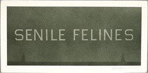 Ed Ruscha, Senile Felines, 2003. Acrylic on museum board paper, 10 × 20 inches (25.4 × 50.8 cm)