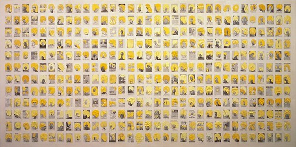 Ellen Gallagher, Pomp Bang, 2003 Paper, ink, plasticine and polymer on canvas, 96 × 192 inches (243.8 × 487.7 cm)