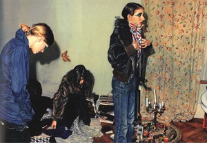 Franz Gertsch, At Luciano's House, 1973. Acrylic on canvas, 95 11/16 × 140 3/16 inches (243 × 356 cm)