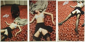 Helmut Newton, True or false, a murder scene, Monte Carlo I, II, III (triptych), 2003. Chromogenic print, Triptych: 15 × 9 ⅞ inches each (38.1 × 25.1 cm), edition of 3