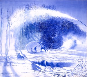 Mark Tansey, Snowman, 2004. Oil on canvas, 64 × 72 ½ inches (162.6 × 184.2 cm) © Mark Tansey