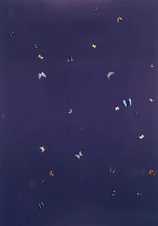 Damien Hirst, Love Affair, 2001 Household gloss paint and butterflies on canvas, 100 ⅜ × 69 ⅜ inches (254.9 × 176.2 cm)
