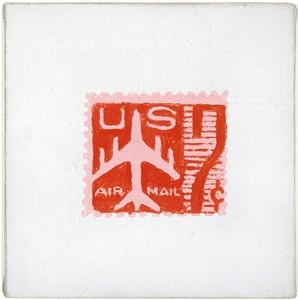 Andy Warhol, Red Airmail Stamp, 1962. Acrylic and pencil on linen, 6 × 6 inches (15.2 × 15.2 cm)