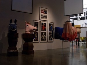 Mike Kelley, Horse Busts, Horse Bodies, 2005. Mixed media with video projection, Dimensions variable