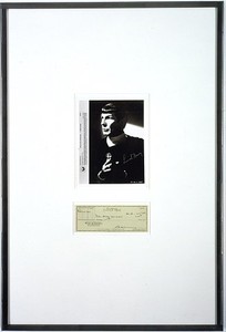 Richard Prince, Untitled (publicity), 2004. Publicity photograph and check, in frame, 37 × 25 inches (94 × 63.5 cm) © Richard Prince