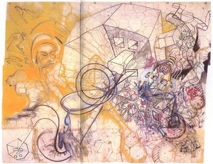 Sigmar Polke, The Ride on the Eight of Infinity, II (The Motorcycle Bride), 1969–71. Mixed media, 12' 6" × 15' 1" (381 × 460 cm)