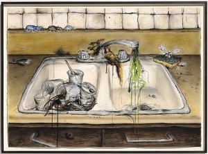 Mark Licari Kitchen Sink, 2005. Ink, colored pencil and watercolor on paper 30 × 41 3/4 inches (76.2 × 106 cm)