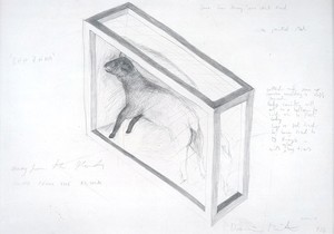 Damien Hirst, Away From the Flock, 1994. Pencil on paper, 19-11/16 × 28-11/16 inches (50 × 73 cm)