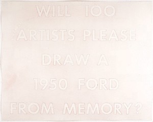 Ed Ruscha, Will 100 Artists Please Draw a 1950 Ford from Memory?, 1977. Pastel on paper, 23 ⅛ × 29 ⅛ inches (58.8 × 74 cm) © Ed Ruscha. Photo: © Douglas M. Parker Studio