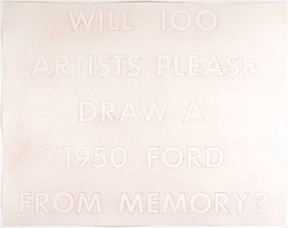 Ed Ruscha, Will 100 Artists Please Draw a 1950 Ford from Memory?, 1977 Pastel on paper, 23 ⅛ × 29 ⅛ inches (58.8 × 74 cm)© Ed Ruscha. Photo: © Douglas M. Parker Studio
