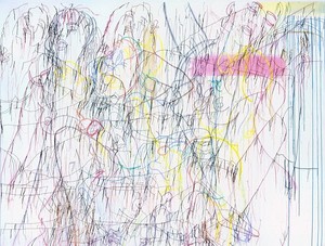 Ghada Amer, Knotty but Nice, 2005. Acrylic, embroidery and gel medium on canvas, 108 × 144 inches (274.3 × 365.8 cm)