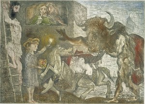 Pablo Picasso, La Minotauromachie (State VIII), 1935. Etching, scraper and burin on copper, 19 ½ × 27 ¼ inches (49.8 × 69.3 cm)