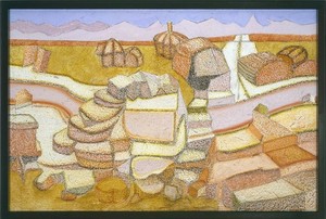 Richard Artschwager, Desert Growth, 2005. Acrylic, pastel, fiber panel on soundboard in artist's frame, 50 ¾ × 75 inches (128.9 × 190.5 cm)