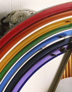 Roe Ethridge, Old Phone and Neon Rainbow, 2006. Chromogenic print, 40 ¼ × 32 ¼ inches (102.2 × 81.9 cm), edition of 5