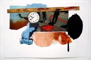 Dexter Dalwood, Reservoir, 2007. Collage, inkjet print, oil paint, acrylic paint and cloth, 11 ⅜ × 17-11/16 inches (29 × 45 cm)