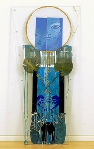 Rita Ackermann, blind/nofretete/cry, 2007. Acrylic, tape, paper and pencil on Plexiglas, 93 × 41 inches (236.2 × 104.1 cm)