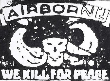 Andy Warhol, Airborne- We kill for Peace (pos), 1986 Synthetic polymer paint on canvas, 50 × 68 inches (127 × 172.7 cm)