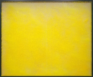 Piotr Uklański, Untitled (Chartreuse), 2007 Crayola wax crayon shavings and Plexiglas with adhesive film in wood frame, 66 ½ × 79 ½ × 3 inches (168.9 × 201.9 × 7.6 cm)