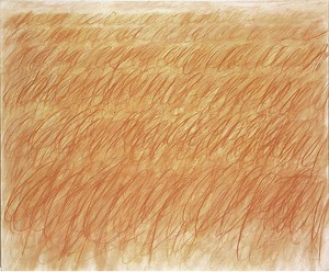 Cy Twombly, Untitled (Rome), 1970. Oil based house paint and wax crayon on canvas, 61 ¼ × 75 inches (155.6 × 190.5 cm)