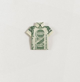 Piotr Uklański, Untitled (T-Shirt), 2002 One United States dollar bill, 2 3/16 × 2 3/16 inches (5.5 × 5.5 cm)