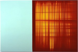 Rachel Howard, Fantasy Structure (Red), 2006. Household gloss and acrylic on canvas, 75 × 114 inches (190.5 × 289.6 cm)
