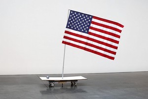 Tom Sachs, NY Demo Flag, 2007. Nylon, steel, plywood and latex, 81 × 70 × 65 inches (205.7 × 177.8 × 165.1 cm) Photo by Genevieve Hanson