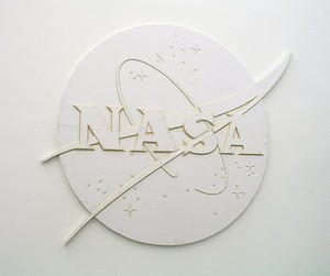 Tom Sachs, NASA Logo 8' (DUB), 2007. Gator-board, sintra, thermal adhesive and resin, 96 × 115 × 2 ½ inches (243.8 × 292.1 × 6.4 cm)