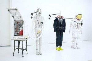 Tom Sachs, Space Suits, 2007. Mixed media, 75 × 37 × 57 inches each (190.5 × 94 × 144.8 cm), Installation: 75 × 147 × 58 inches (190.5 × 373.4 × 147.3 cm)