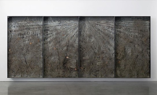 Anselm Kiefer, Der Brennende Dornbusch, 2007 Mixed media on board, in lead frame under glass, 4 panels: 130 ⅝ × 302 ½ inches overall (332 × 768 cm)Photo by Joshua White