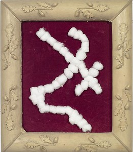 Julian Schnabel, Untitled (Cotton Ball Painting), 2007. Cotton balls on velvet with resin frame, 27 × 23 inches (69 × 58 cm)