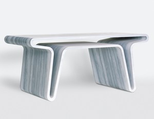 Marc Newson, Extruded Table 3, 2008. Striato Olimpico marble, 31 ½ × 70 ⅞ × 35 ⅜ inches (80 × 180 × 90 cm), edition of 10