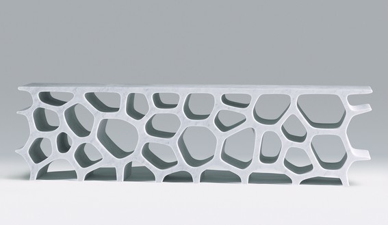 Marc Newson, Low Voronoi Shelf (white), 2008 White Carrara marble, 29 ⅝ × 110-13/16 × 14-13/16 inches (75.2 × 281.5 × 37.5 cm), edition of 8