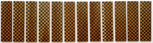 Sherrie Levine, Untitled (12 checked paintings), 1998. Pencil on cherrywood, 12 panels: 23 ⅝ × 6 ¼ × ⅜ inches each (60 × 15.9 × 1 cm)